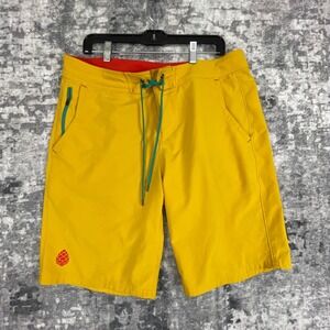 Stio Board Shorts Mens 35 19 Yellow Poly Spandex Swim Trunks Drawstring Surfer